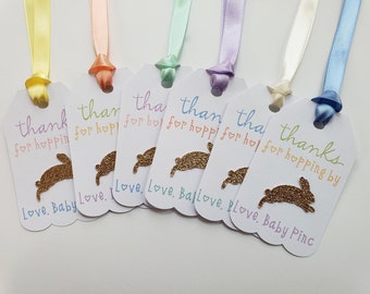 Bunny Favor Tags. Bunny Rabbit Party Decor. Thank you labels. Thanks for Hopping by. 12 count. Some Bunny is One! Custom Colors.