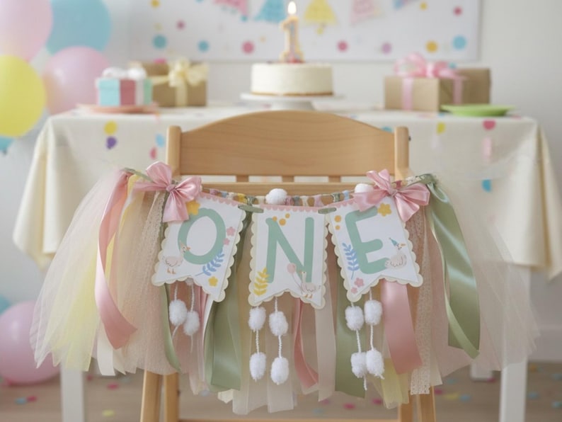 ふざけたグースのハイチェアバナー：1歳の誕生日パーティーのデコレーション 画像 2