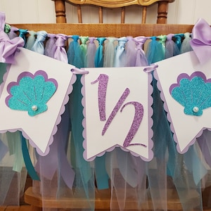 Seashell Half Birthday High Chair Banner. Under the Sea banner. 1/2 Birthday custom banner. Mermaid Almost One Birthday. Halfway There.