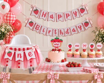 Strawberry First Birthday Party Decorations Set, Berry First Birthday Decor Bundle