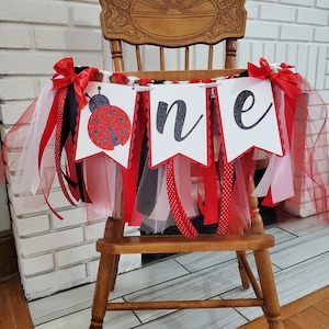 Ladybug High Chair Banner. Ladybug ONE banner. Ladybug First Birthday banner. Ladybug Birthday Garland. Party decorations. image 2