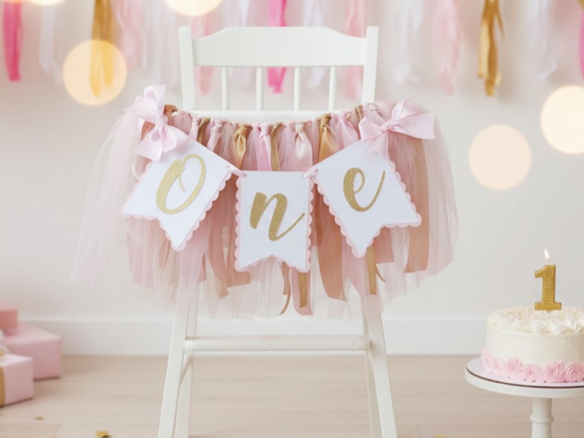 Pink & Gold High Chair Banner: First Birthday Party Decor - Etsy