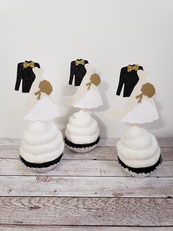 Bride Groom Cupcake Toppers Wedding couple cupcake toppers Etsy