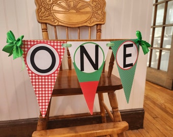 Italian High Chair Banner. ONE banner.  Pizza Party Birthday banner. Italian First Birthday Garland. Party decorations. Pizza Party Decor