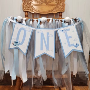 Airplane High Chair Banner.  Plane Birthday.  Vintage airplane. Boy Birthday. Birthday Decor. Photo shoot. Blue Airplane Party Decorations.