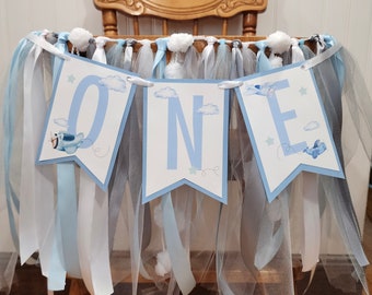 Airplane High Chair Banner.  Plane Birthday.  Vintage airplane. Boy Birthday. Birthday Decor. Photo shoot. Blue Airplane Party Decorations.
