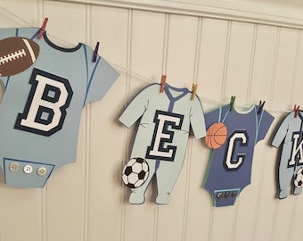 Baby Name Banner. Sports Name Banner. One Pieces. Custom Colors. All Star Baby Shower Decor.