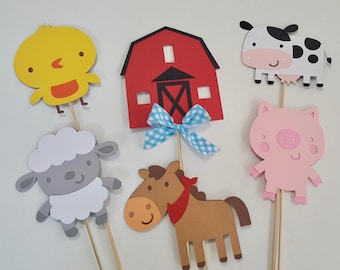Barnyard Barn Farm Animal Centerpieces set of 6 Birthday Party Decor Tableware Display cow pig horse sheep barn chick