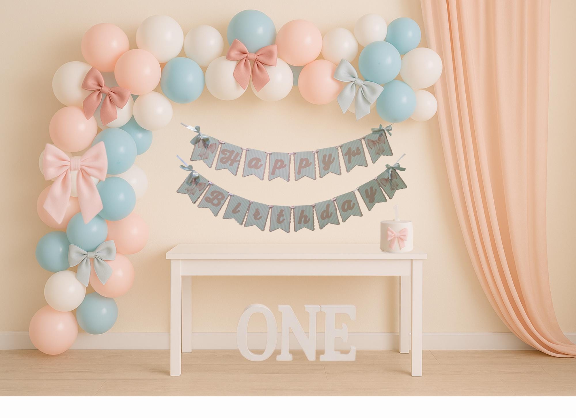Pink Bow “happy 1st Birthday” Banner | Girl First Birthday High Chair ...