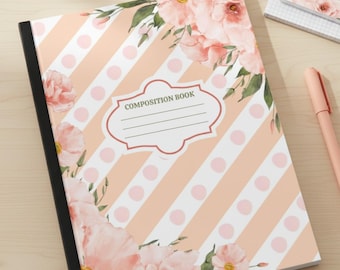 Composition Front and Back Cover, Digital, PDF download, Peach and Floral