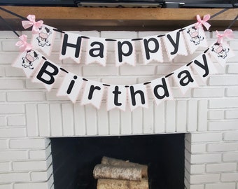 Cow Party Banner. Baby Cow Happy Birthday Garland. Cow Party Decorations. Cow Decorations. Cow first birthday party. Fully assembled.