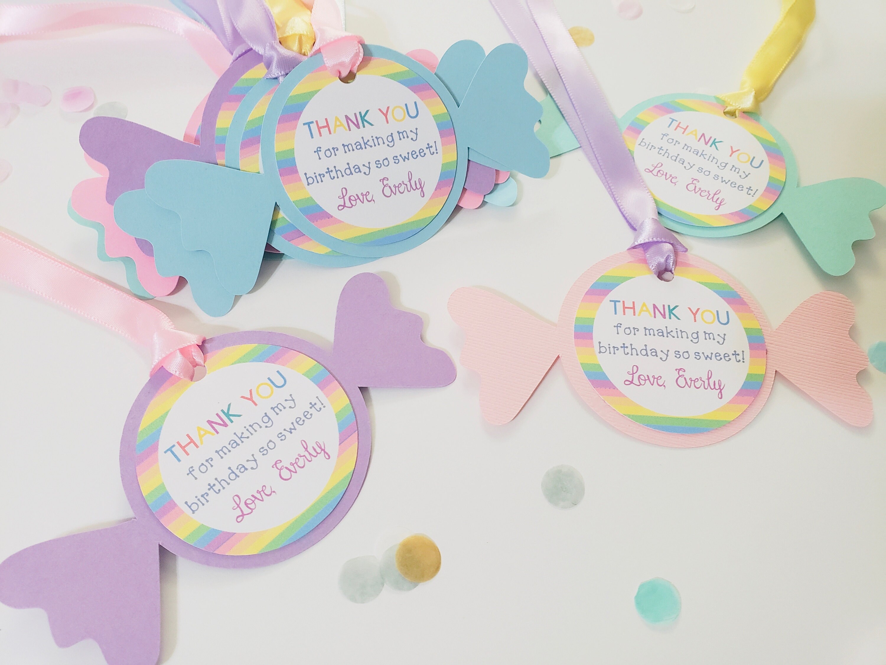 Candy Wrapper Favor Tags: Pastel Party Decor, Thank You Labels (set of ...