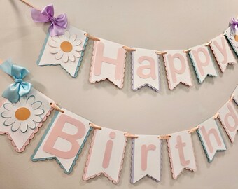 Lot De 5 Bannières Bohèmes Marguerites En Papier - Décoration Anniversaire Fille, Mariage Et Fêtes - 12 Marguerites Par Paquet