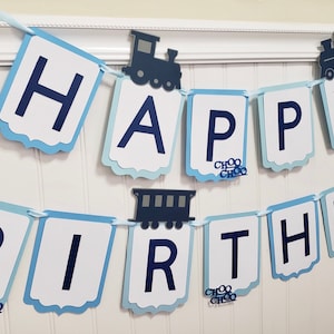 Train Birthday Banner. Train party theme. Happy Birthday Banner with trains. Custom colors.