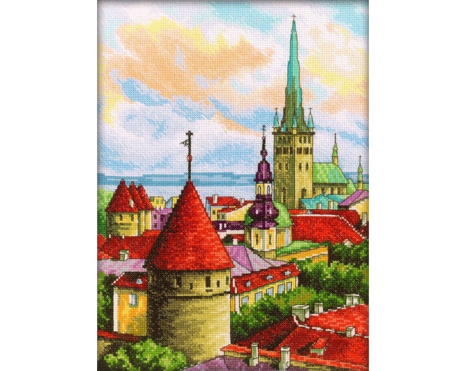 Kreuzstich-Set „Alte Stadt“ – Alles Dabei Für 23x28 Cm Motiv, Inkl. Garn & Nadel