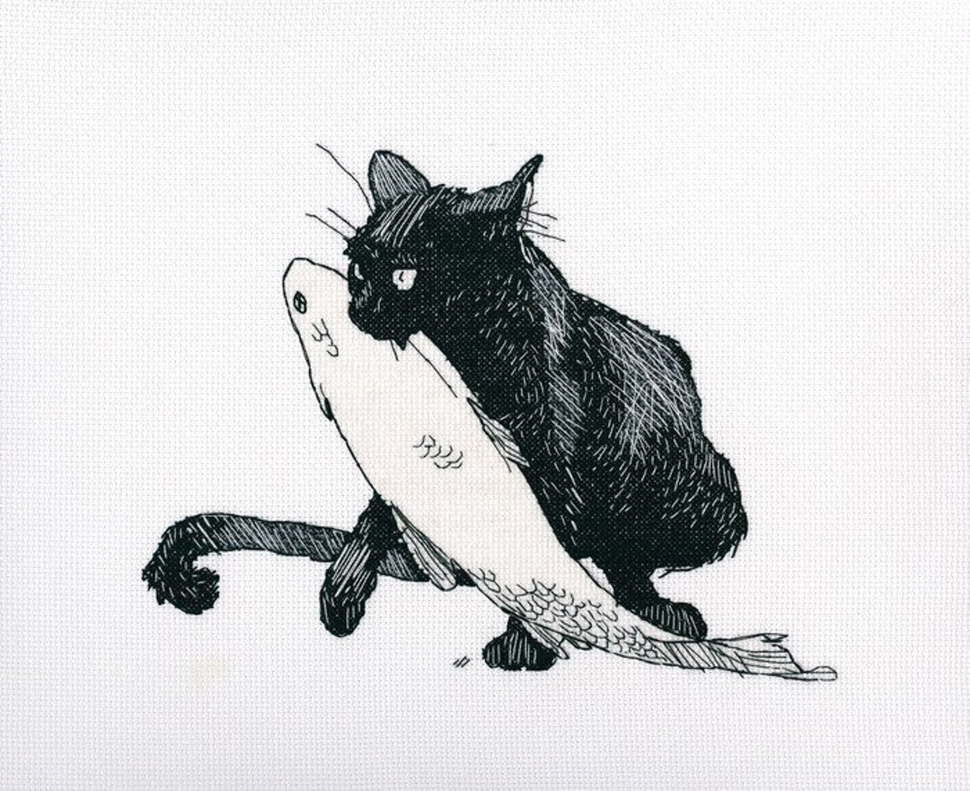 RTO Kreuzstichset „Schwarze Katze“ M669 – Inkl. Garn, Aida-Stoff, Nadel & Anleitung, 20,5x14 Cm