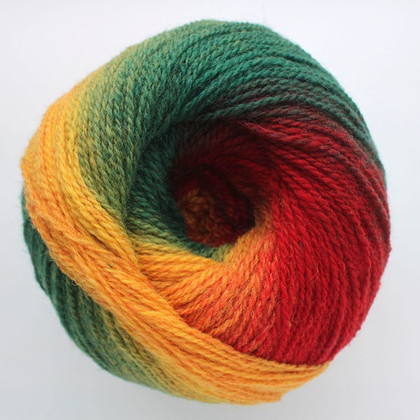 Fil de laine artistique, fil de laine d’art pour tricoter, crochet, fil de laine de gradient, vert, rouge, jaune