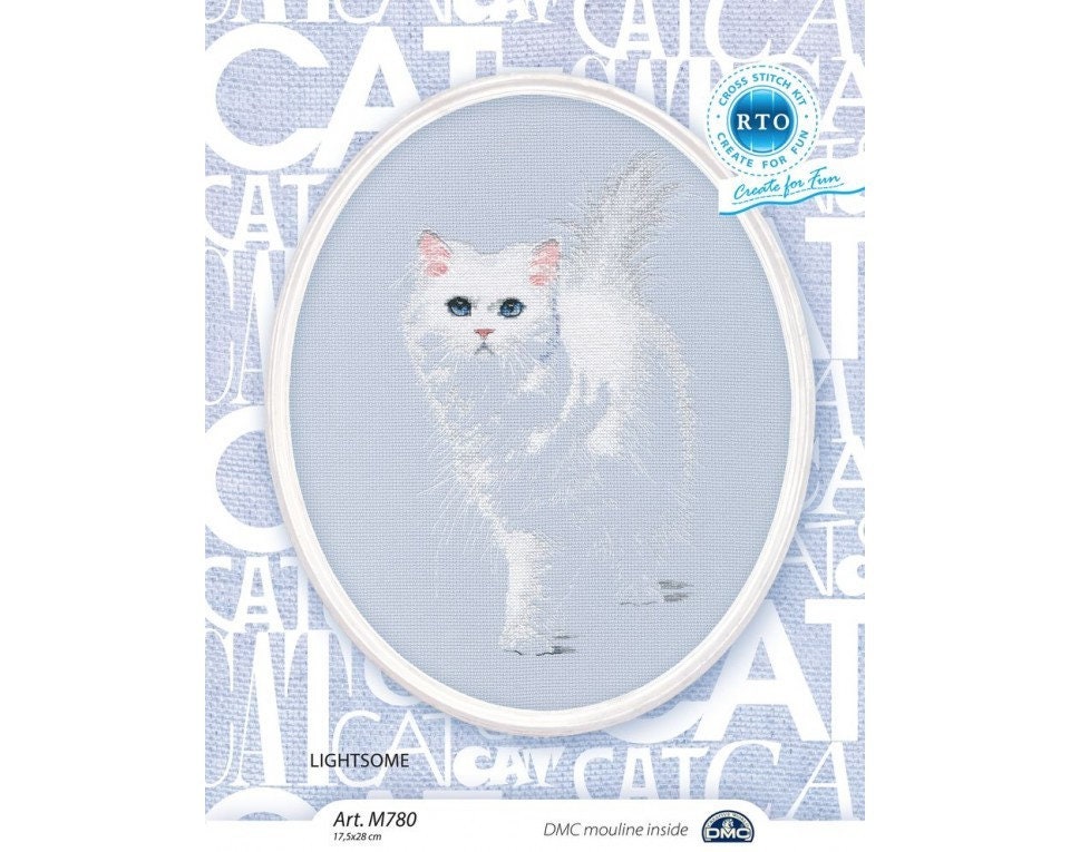 Kit Punto Croce Gatto Bianco – Ricamo Su Tela Aida 14 Grigia 17,5x28 Cm - 3