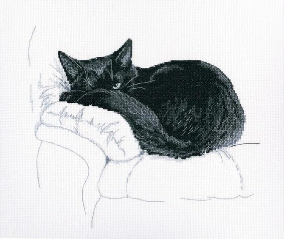 Among Black Cats Curled Up Cross Stitch Kit Among Black Cats Curled Up Cross Stitch Kit
