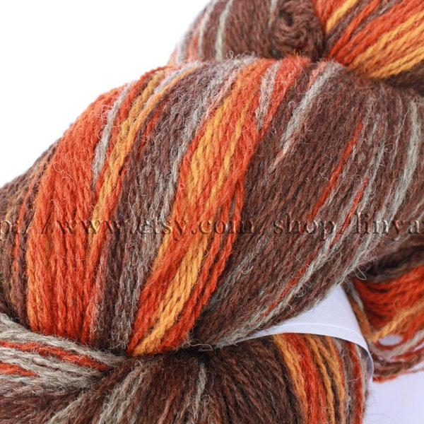 KAUNI Estonian Artistic  Wool  Yarn Grey Orange 8/2, Art Wool  Yarn for Knitting, Crochet Gradient  Wool Yarn