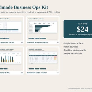 Handmade Business Spreadsheet Bundle, Inventory Tracker, Craft Fair Tracker, Expense Tracker and P&L, Order Tracker, Google Sheets Excel image 1