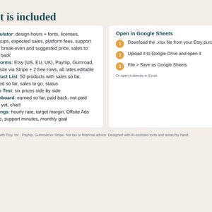 Digital Product Pricing Calculator Spreadsheet, Printable and Template Seller Profit Tracker, Etsy Fees, Break Even, Google Sheets Excel image 5