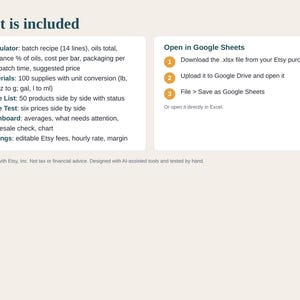 Soap Pricing Calculator Spreadsheet, Cost per Bar, Bath and Body Product Pricing, Batch Recipe Cost, Wholesale Retail, Google Sheets Excel image 5