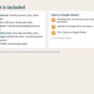 Etsy Seller Spreadsheet, Etsy Profit Tracker and Fee Calculator, Net Profit per Order and Product, Google Sheets and Excel Template image 5