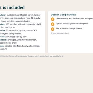 Woodworking Pricing Calculator Spreadsheet, Board Foot Calculator, Lumber and Shop Cost per Piece, Wholesale and Retail, Google Sheets Excel image 5