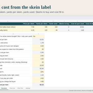 Crochet Pricing Calculator Spreadsheet, Yarn Cost and Price Calculator for Crochet Sellers, Etsy Fees Included, Google Sheets and Excel image 2