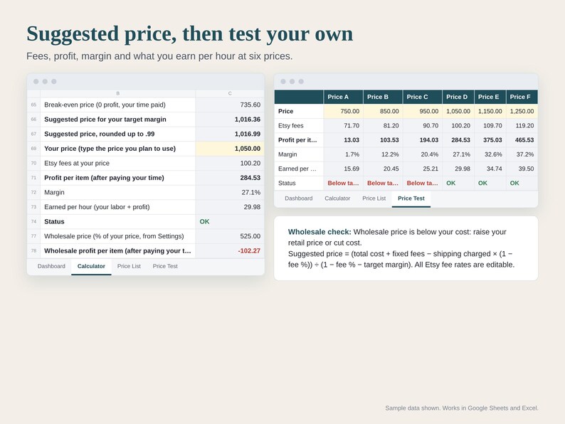 Quilt Pricing Calculator Spreadsheet, How to Price a Quilt, Longarm Cost per Square Inch, Fabric Cost and Etsy Fees, Google Sheets Excel image 3