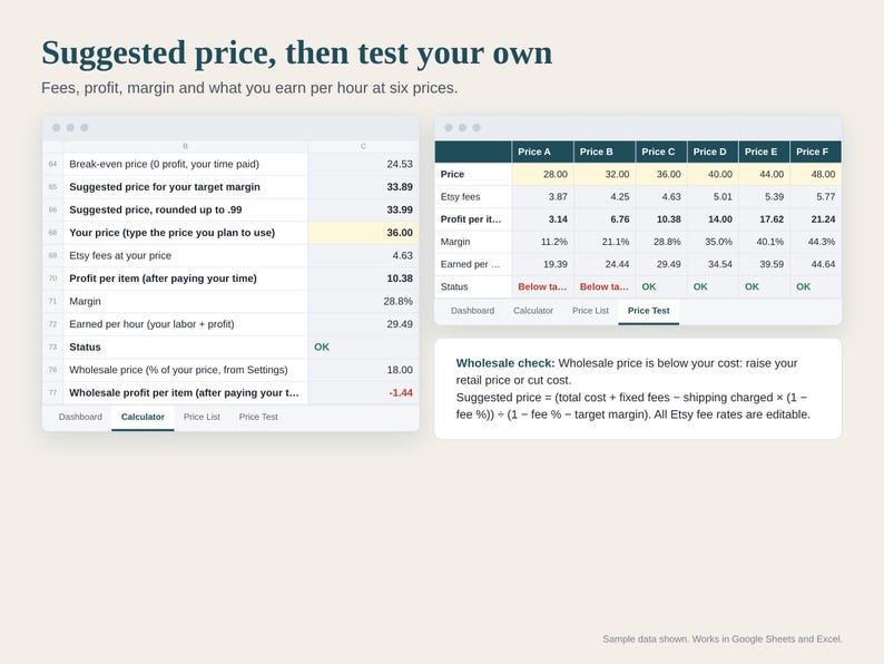 Pottery Pricing Calculator Spreadsheet, Ceramics Cost Calculator, Kiln Firing Cost per Piece, Wholesale and Retail, Google Sheets Excel image 3