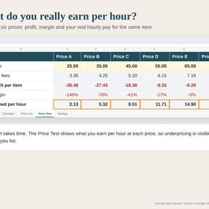 Crochet Pricing Calculator Spreadsheet, Yarn Cost and Price Calculator for Crochet Sellers, Etsy Fees Included, Google Sheets and Excel image 3