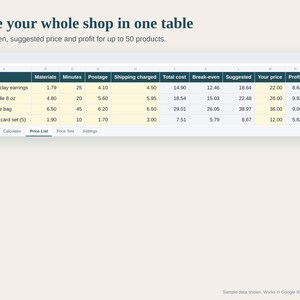 Handmade Pricing Calculator Spreadsheet for Small Business, Etsy Price Calculator with Fees, Craft Pricing Formula, Google Sheets and Excel image 4