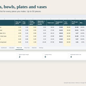 Pottery Pricing Calculator Spreadsheet, Ceramics Cost Calculator, Kiln Firing Cost per Piece, Wholesale and Retail, Google Sheets Excel image 4