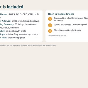 Etsy Ads ROAS Tracker Spreadsheet, Etsy Ads Calculator, ACoS and Break-even ROAS, Ad Profit Tracker for Sellers, Google Sheets and Excel image 5