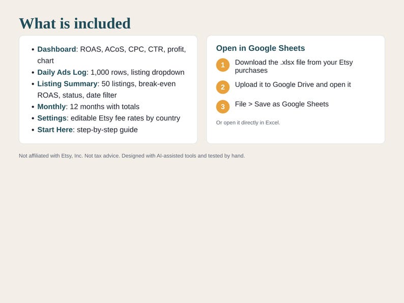 Etsy Ads ROAS Tracker Spreadsheet, Etsy Ads Calculator, ACoS and Break-even ROAS, Ad Profit Tracker for Sellers, Google Sheets and Excel image 5