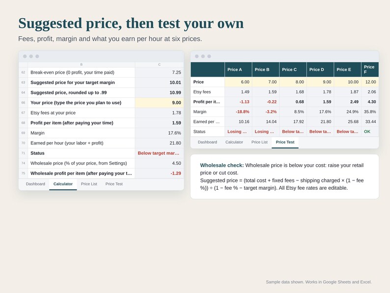 Soap Pricing Calculator Spreadsheet, Cost per Bar, Bath and Body Product Pricing, Batch Recipe Cost, Wholesale Retail, Google Sheets Excel image 3