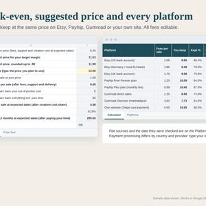 Digital Product Pricing Calculator Spreadsheet, Printable and Template Seller Profit Tracker, Etsy Fees, Break Even, Google Sheets Excel image 3