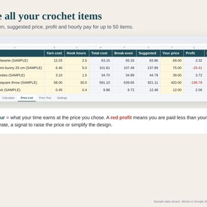 Crochet Pricing Calculator Spreadsheet, Yarn Cost and Price Calculator for Crochet Sellers, Etsy Fees Included, Google Sheets and Excel image 4