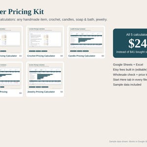 Pricing Calculator Bundle for Makers, Handmade, Crochet, Candle, Soap and Jewelry Pricing Spreadsheets, Etsy Fees, Google Sheets Excel
