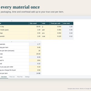 Handmade Pricing Calculator Spreadsheet for Small Business, Etsy Price Calculator with Fees, Craft Pricing Formula, Google Sheets and Excel image 2