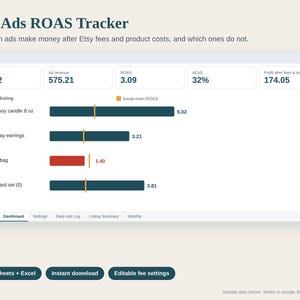 Etsy Seller Spreadsheet Bundle, Profit and Fee Tracker, Pricing Calculator, Inventory, Ads and Yearly Profit Summary, Google Sheets Excel image 5