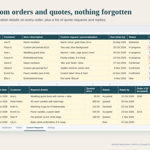 Handmade Order Tracker Spreadsheet, Custom Order and Commission Tracker, Small Business Order Log, Due Dates, Payments, Google Sheets Excel image 3