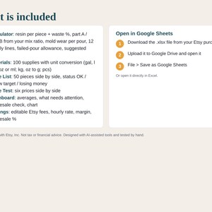 Resin Pricing Calculator Spreadsheet, Epoxy Resin Art Cost Calculator, Mold Cost per Pour, Wholesale and Retail Price, Google Sheets Excel image 5