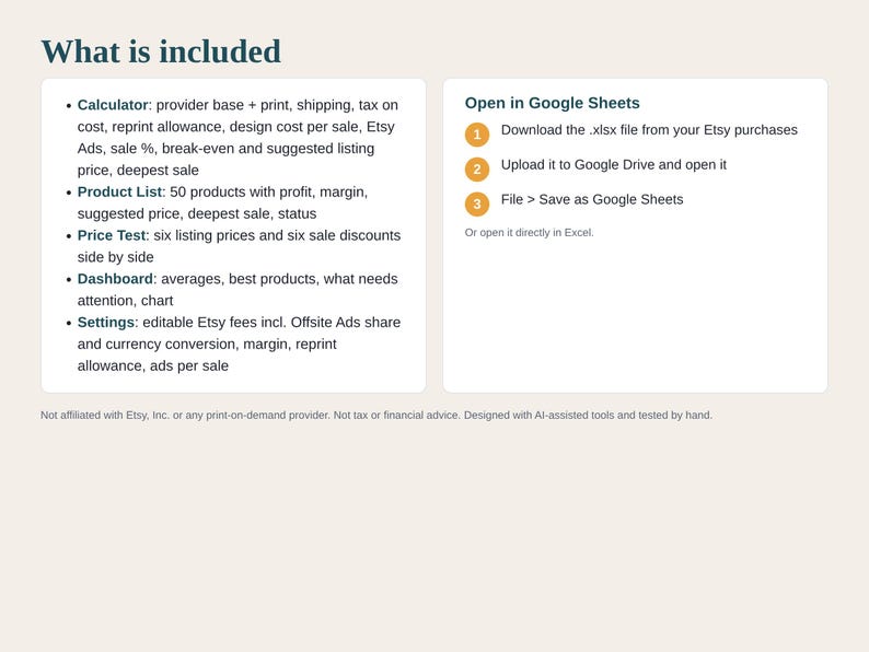Print on Demand Profit Calculator Spreadsheet, POD Pricing for Etsy Sellers, Fees, Sale Discount Test, Break Even, Google Sheets Excel image 5