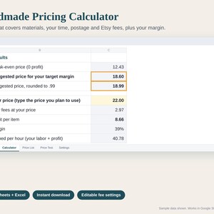Etsy Seller Spreadsheet Bundle, Profit and Fee Tracker, Pricing Calculator, Inventory, Ads and Yearly Profit Summary, Google Sheets Excel image 3