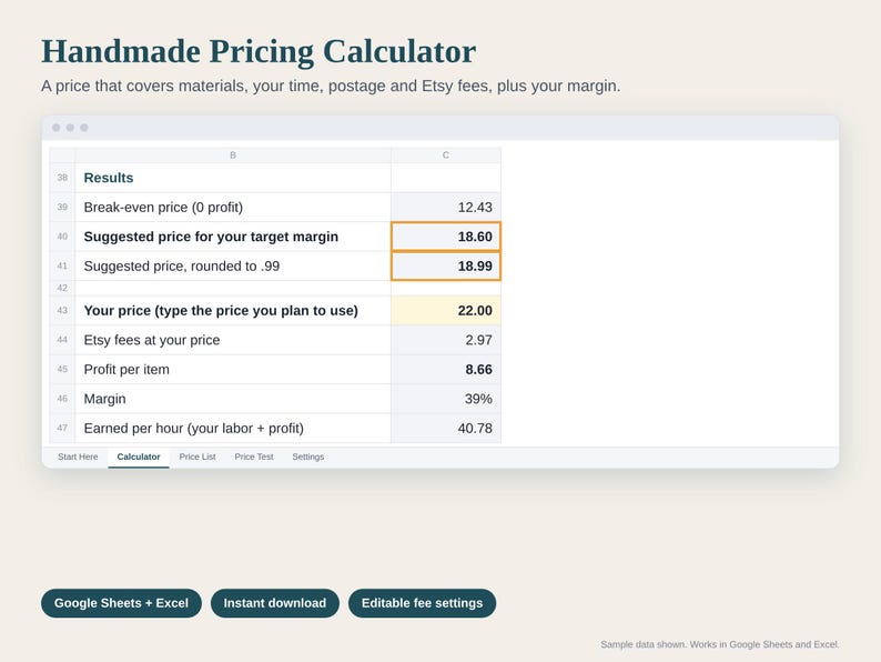 Etsy Seller Spreadsheet Bundle, Profit and Fee Tracker, Pricing Calculator, Inventory, Ads and Yearly Profit Summary, Google Sheets Excel image 3