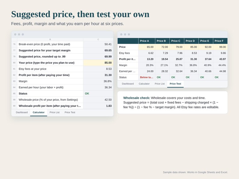 Leather Pricing Calculator Spreadsheet, Leathercraft Cost per Square Foot, Wallet and Belt Pricing, Wholesale Check, Google Sheets Excel image 3