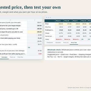 Woodworking Pricing Calculator Spreadsheet, Board Foot Calculator, Lumber and Shop Cost per Piece, Wholesale and Retail, Google Sheets Excel image 3